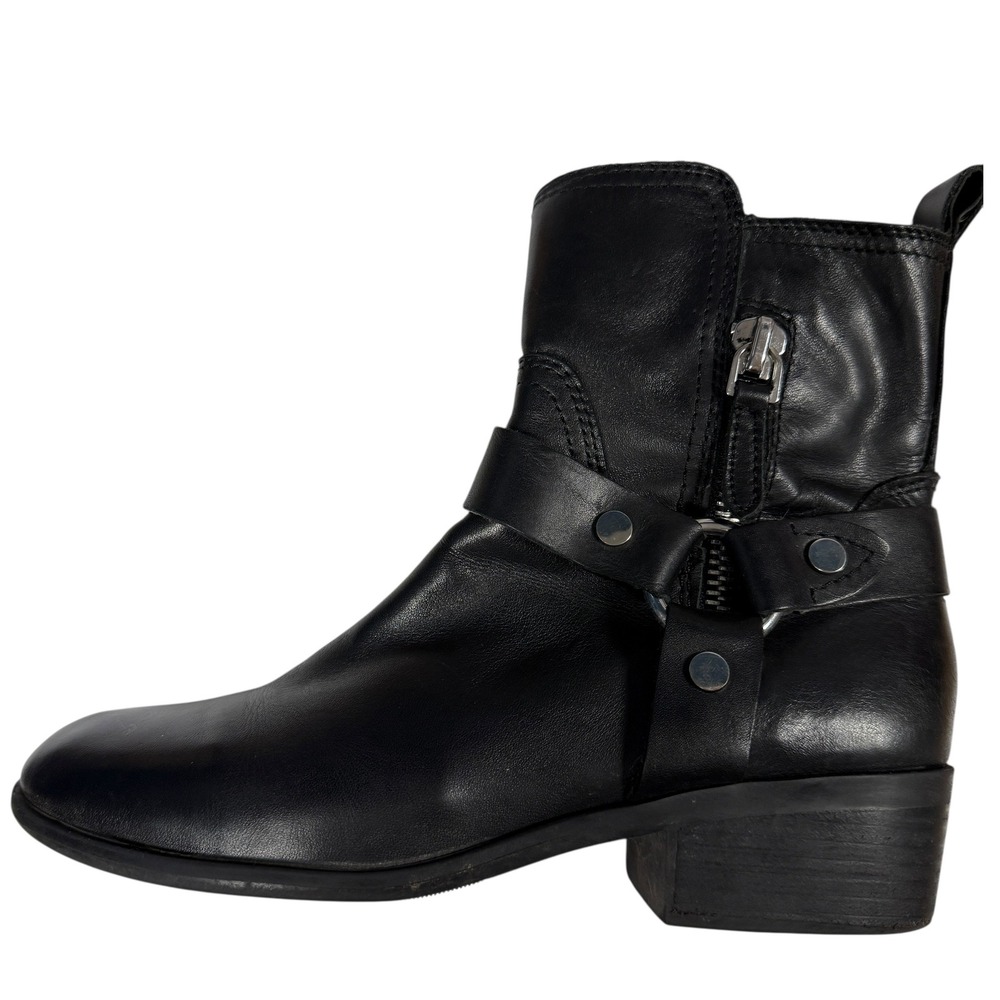 Marc Fisher Black Leather Buckle Strap Ankle Boots Women's Size 8.5 M Moto Biker - Picture 1 of 5